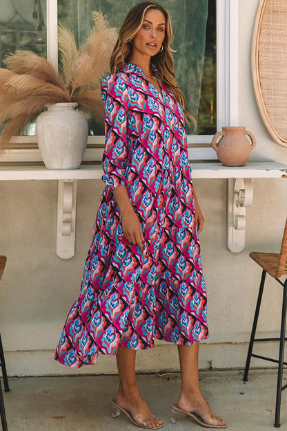 abstract geometric print high waist maxi dress