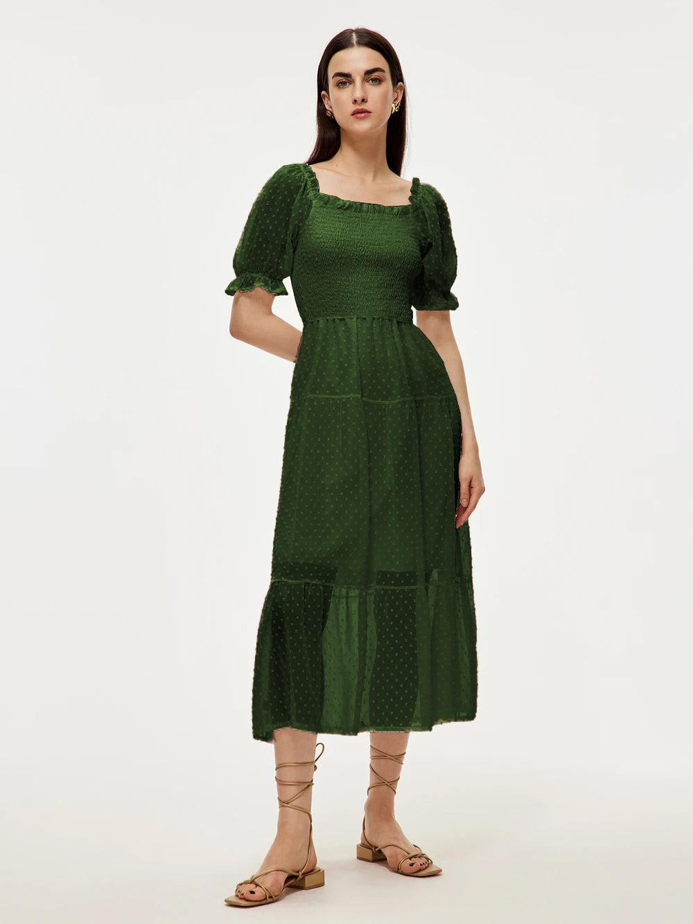 Summer Midi Dress White Square Neck Chiffon Beach Dress