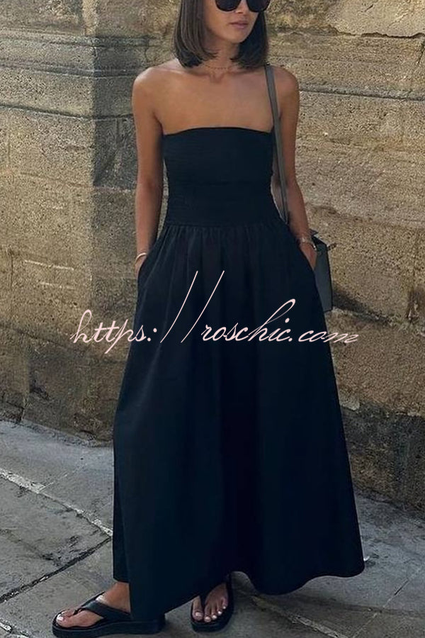 Retro Revival Sleeveless Off-shoulder Elastic Pleated Maxi Dress