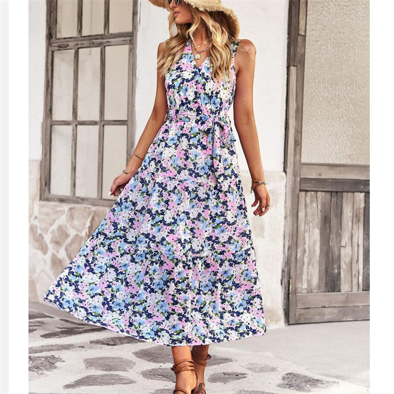V-Neck Sleeveless Maxi Dress in Vibrant Print Options