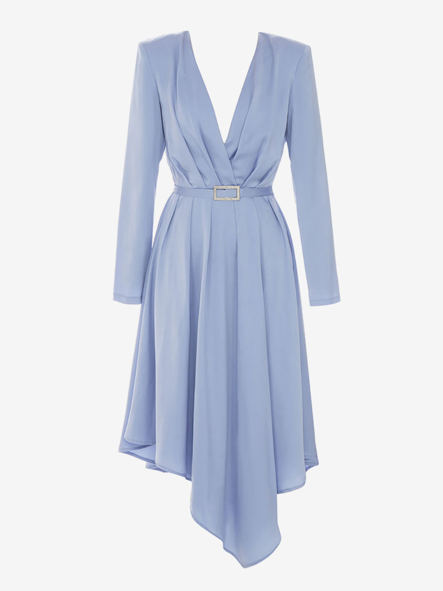 V-Neck Long Sleeves Midi Dress
