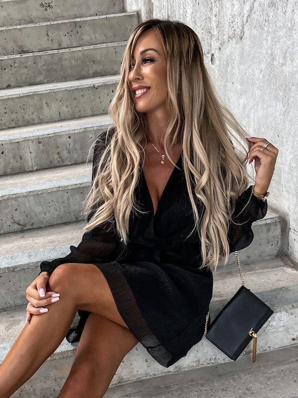 Birthday Sexy V-Neck Long Sleeves Midi Dress