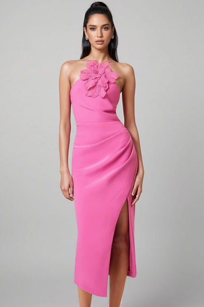 Lorrlk Pink 3D Floral Midi Dress