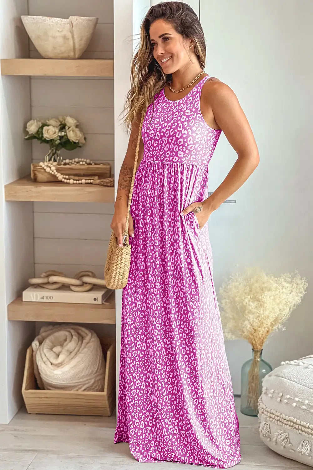 rosy leopard print maxi dress