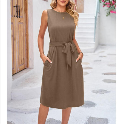 Solid Color Sleeveless Midi Dress in Multiple Colors