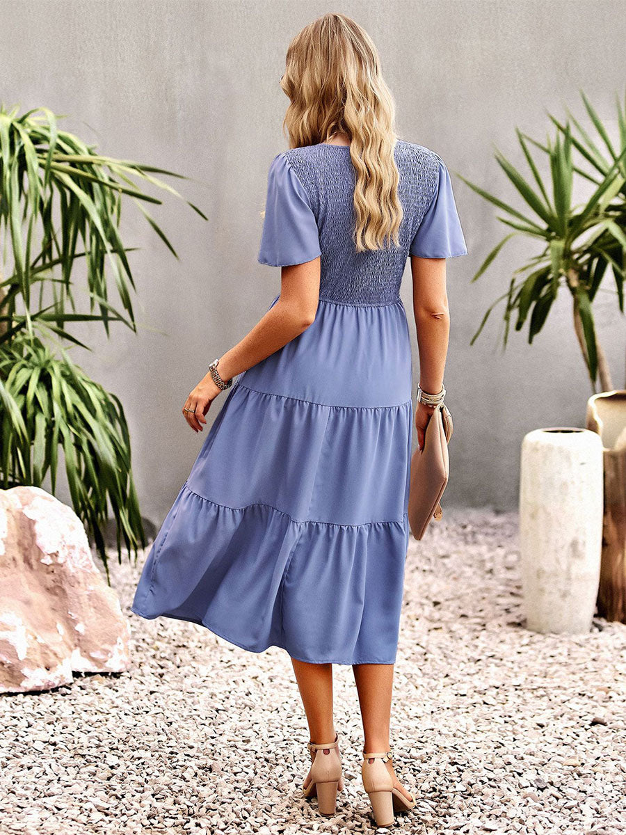 Casual Jewel Neck Short Sleeves Midi Dress
