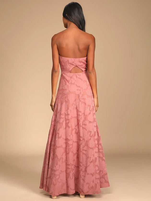 Strapless Dress Floral Off The Shoulder High Slit Sexy Party Priom Maxi Dresses