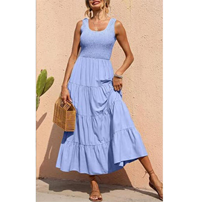 Solid Color Sleeveless Sling Swing Maxi Dress for Women