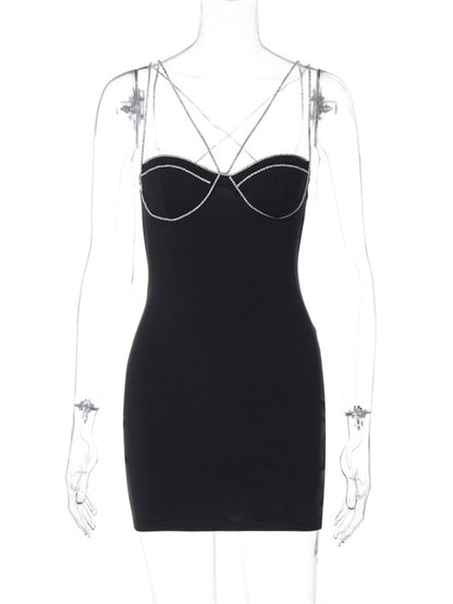 Tossy Black Patchwork Sexy Mini Dress – V-Neck High Waist Backless Club Party Dress