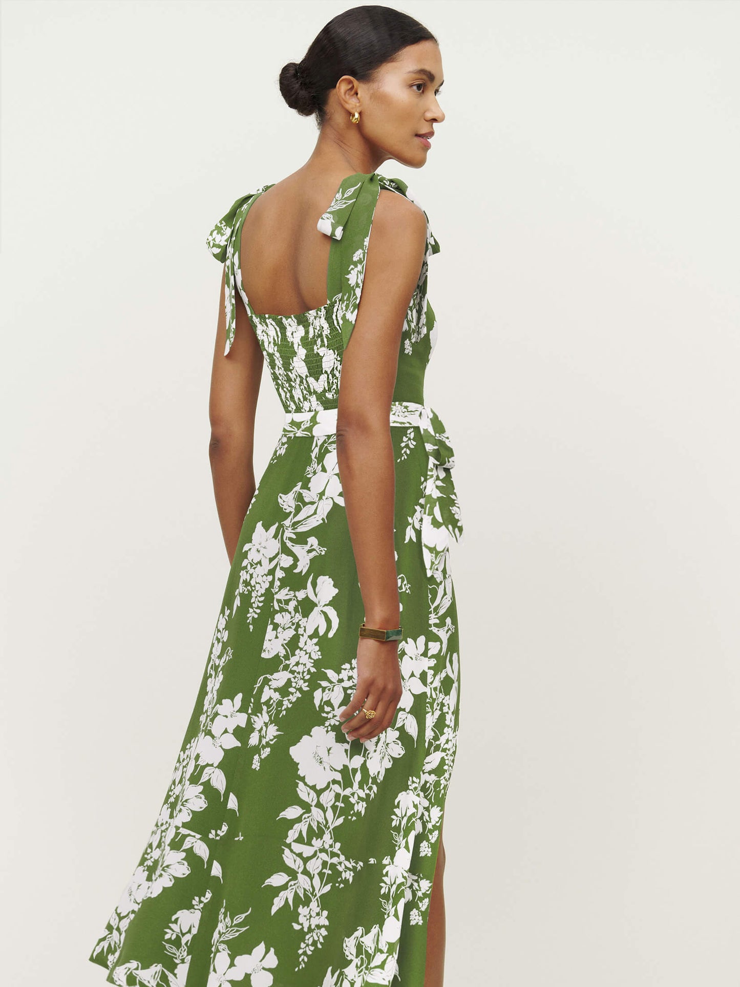 BUDDING BEAUTY SPLIT FLORAL MAXI DRESS - GREEN