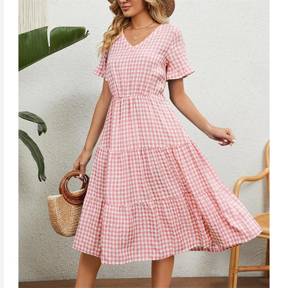 Square Neck Plaid Print Maxi Dress in Multiple Colors