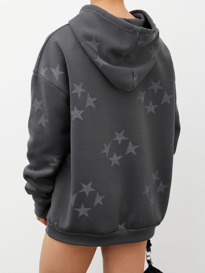 Oversized Star Print Zip Up Hoodie