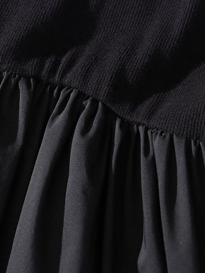 A-Line Long Sleeves Elasticity Hollow Solid Color Split-Joint Round-Neck Midi Dresses