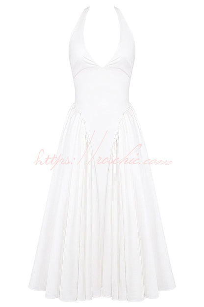 Romantic Picnic Halter Neck Open Back High Waist Midi Dress