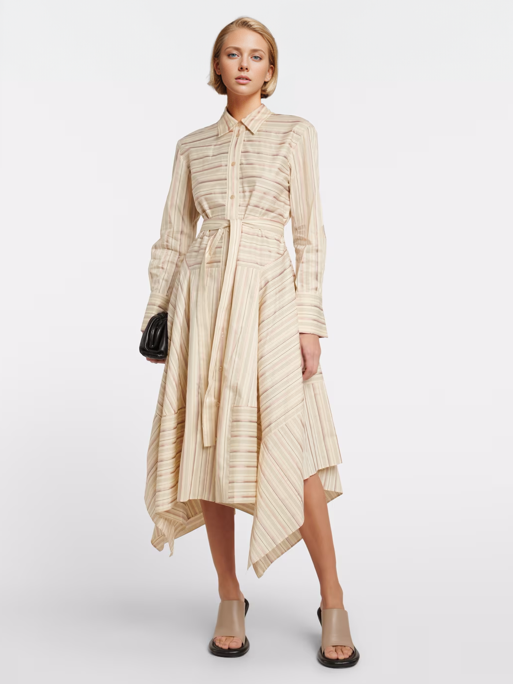 Shirt Dresses Button Up Belted Irregular Daily Casual Midi Dress