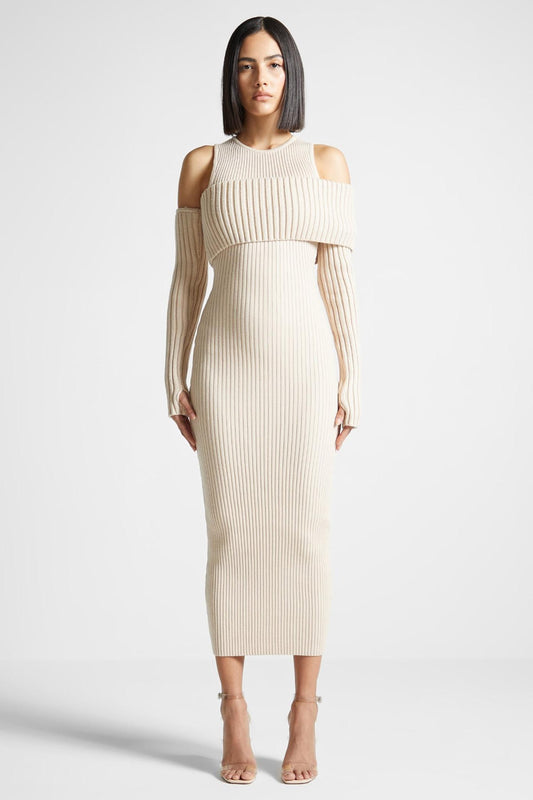 Knit Solid Round Neck Midi Dress