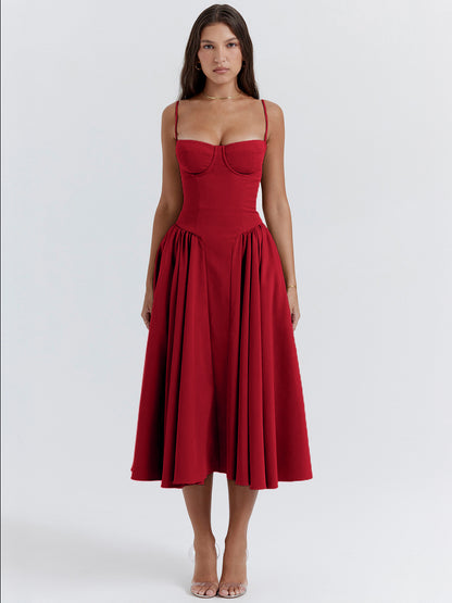 Corset Dress Spaghetti Strap Backless Brunch Birthday Party Midi Dresses