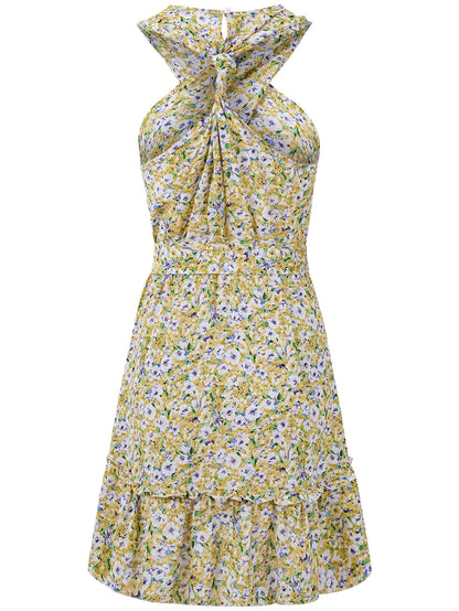 Ariana Halter Floral Mini Dress - Yellow