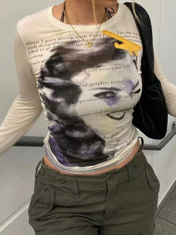 Vintage Portrait Print Long Sleeve Tee