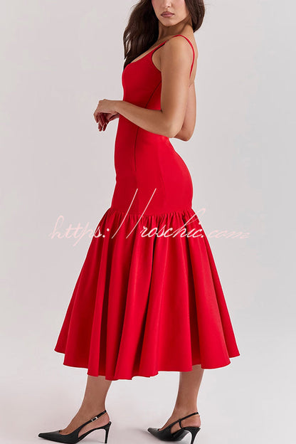 Graceful Silhouette Square Neck Wide Strap Drop Waist Midi Dress