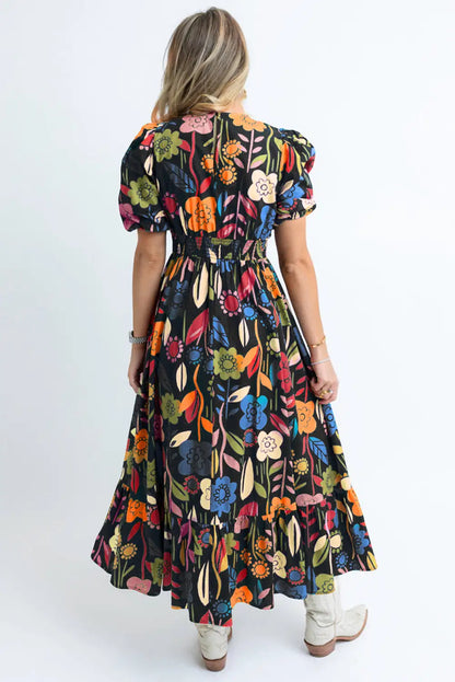 charming black retro floral maxi dress