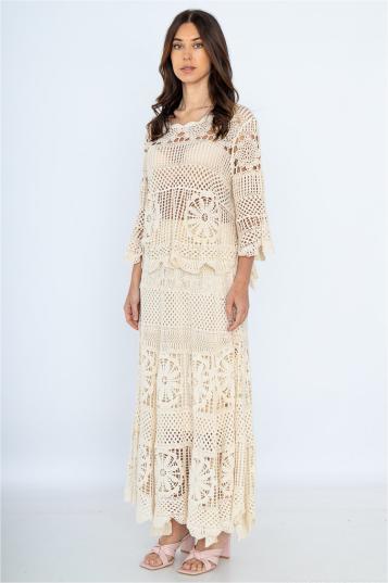 Knit Round Neck Long Sleeve Top ?Mid waist Knit Midi Dress Set