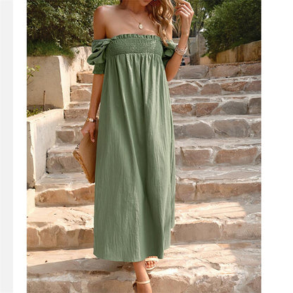 Solid Color Square Neck Maxi Dress in Apricot Green Khaki Orange