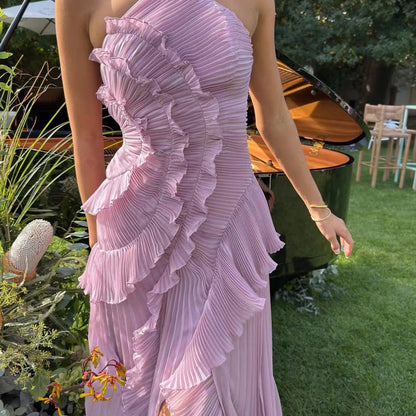 Halter Neck Pleated Maxi Dress – High-Quality Purple Vacation Dress