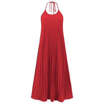 Eleanor Pleated Halter Maxi Dress - Red