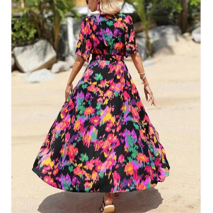 Bohemian V-Neck Maxi Dress for Beach and Casual Wear