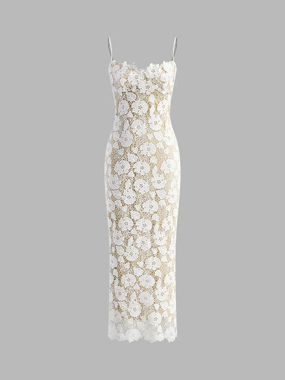 Semi-Sheer Double Layer Lace Cami Dress