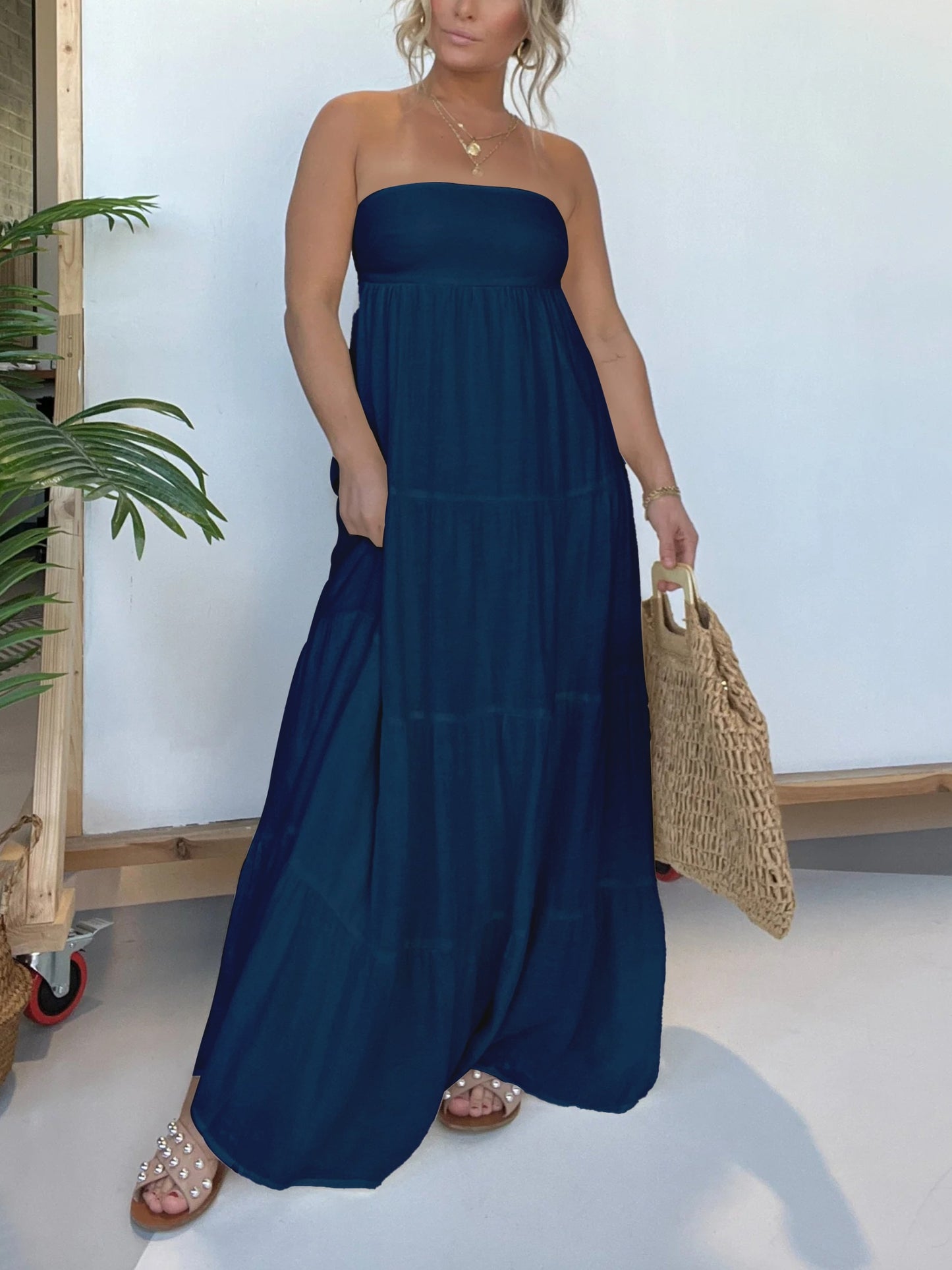 STRAPLESS MAXI DRESS WITH OPEN BACK TIE DETAILING