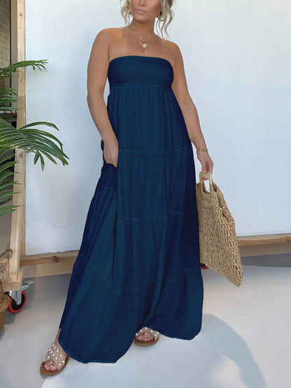 STRAPLESS MAXI DRESS WITH OPEN BACK TIE DETAILING
