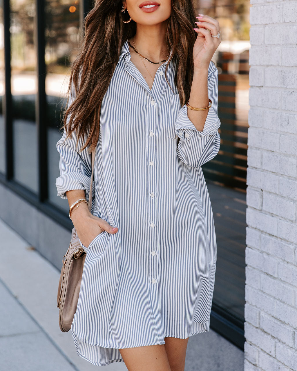 Nolita Pocketed Striped Button Down Shirt Dress