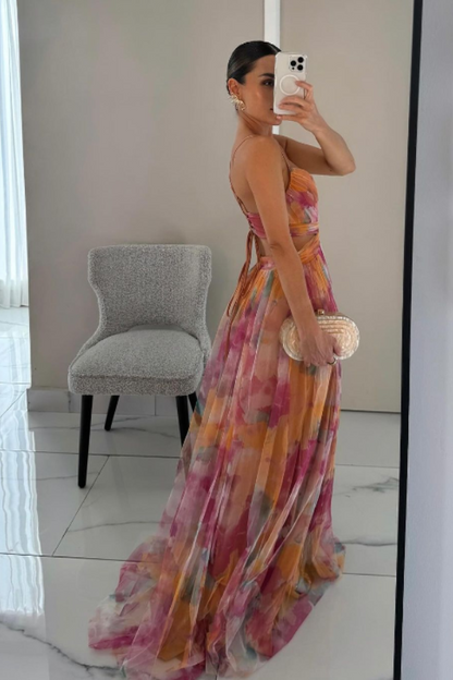 | Lace-up floral detail maxi dress