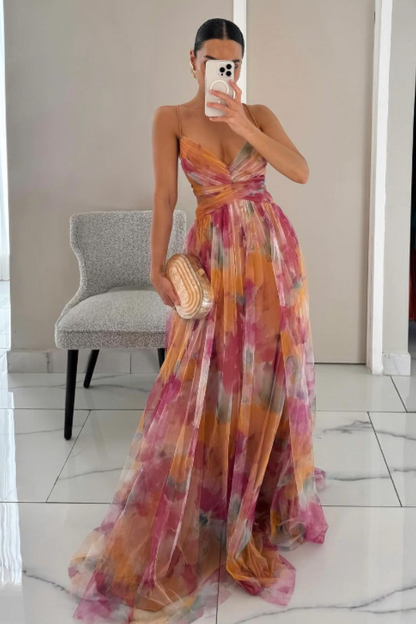 | Lace-up floral detail maxi dress