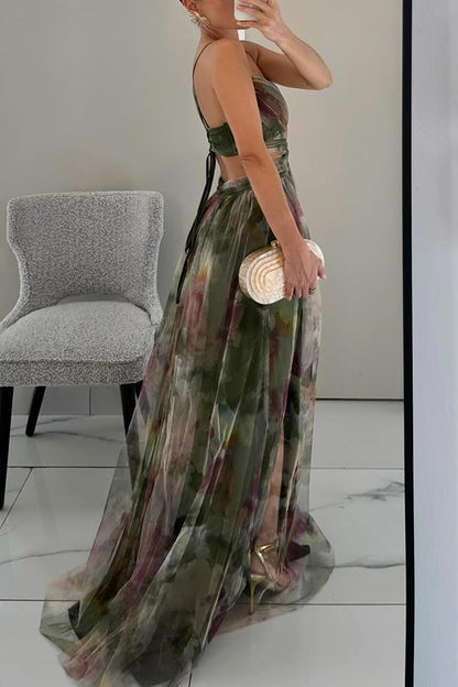 | Lace-up floral detail maxi dress