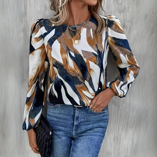 Women's Multicolored Chiffon Blouse – Long Lantern Sleeve Casual Top