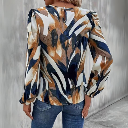 Women's Multicolored Chiffon Blouse – Long Lantern Sleeve Casual Top