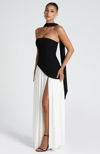 | Sculpted Contrast Strapless Evening Dress