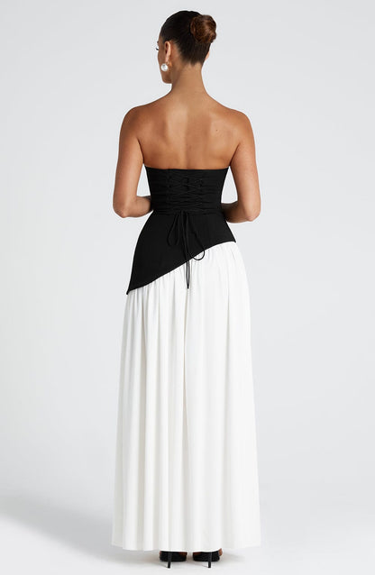 | Sculpted Contrast Strapless Evening Dress