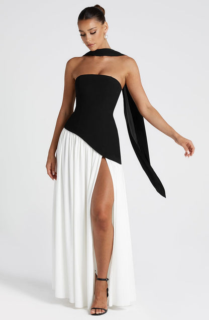 | Sculpted Contrast Strapless Evening Dress