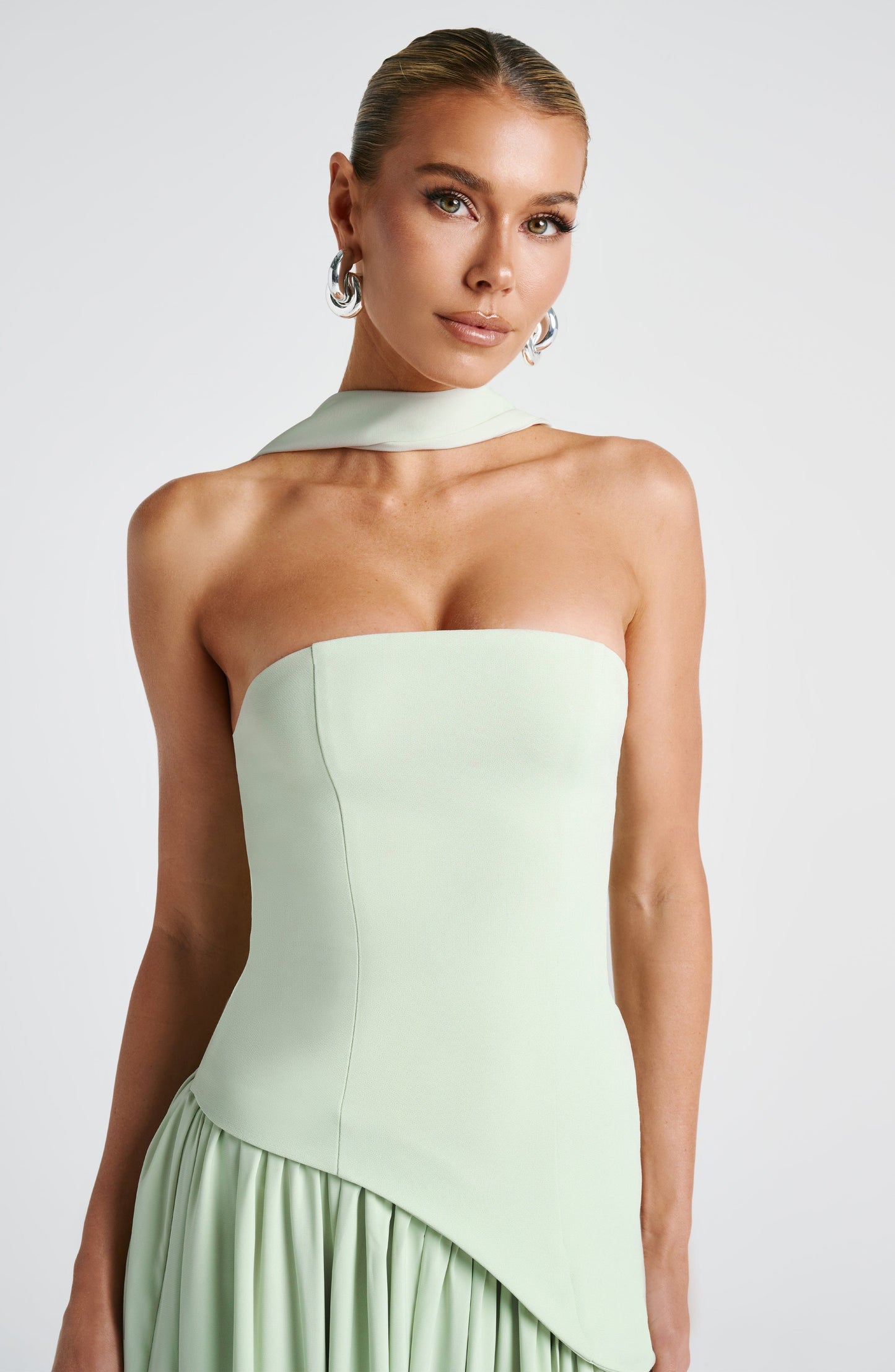 | Sculpted Contrast Strapless Evening Dress