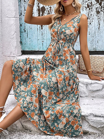 DressBetty - 2024 Elegant Floral Sleeveless Ruffle Boho Dress