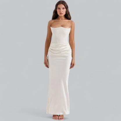 Elegant Strapless Corset Velvet Sheath Maxi Dress