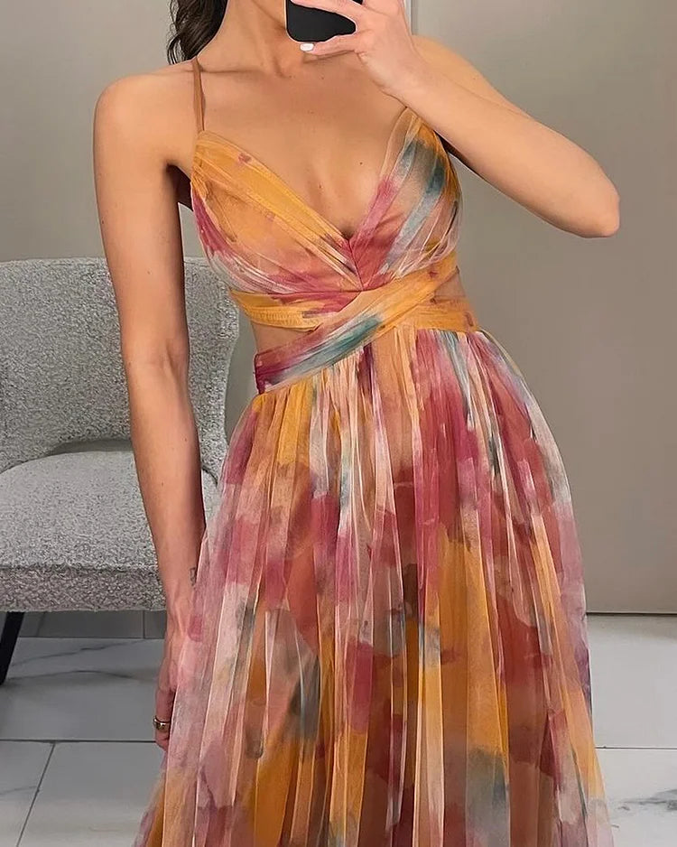Elegant Floral Chiffon Maxi Dress for Women – Lightweight Summer Wedding Guest Dress in Flowy Fit, Available in S to XL