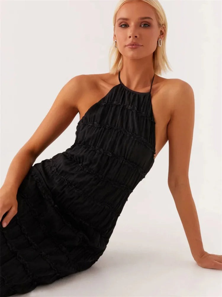 Elegant Halter Maxi Dress for Women – Open Back Summer Wedding Guest Dress, Lightweight and Flattering Fit