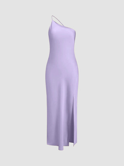 Elegant Open Back Satin Maxi Dress with Side Split – Long Sleeve Formal Dress for Women