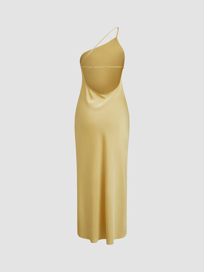 Elegant Open Back Satin Maxi Dress with Side Split – Long Sleeve Formal Dress for Women