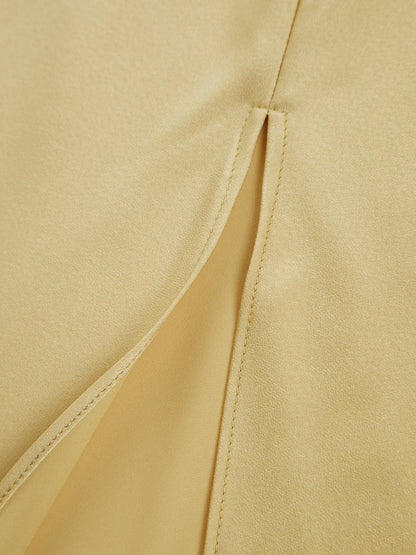 Elegant Open Back Satin Maxi Dress with Side Split – Long Sleeve Formal Dress for Women